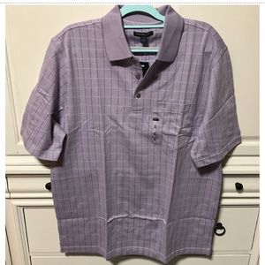 Van Heusen Men’s Short Sleeved Polo Shirt Lavender Plaid  Size LT NWT